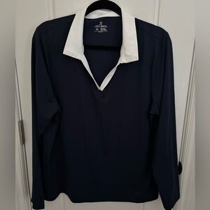 Navy Long Sleeve Polo with White Contrast Collar